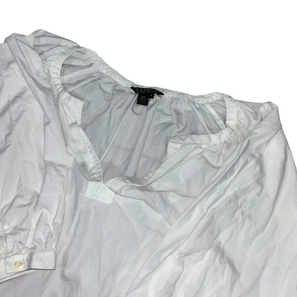 Lauren Ralph Lauren 1X White Cotton V Neck 3/4 Sleeve Peasant Top Blouse - Picture 1 of 9